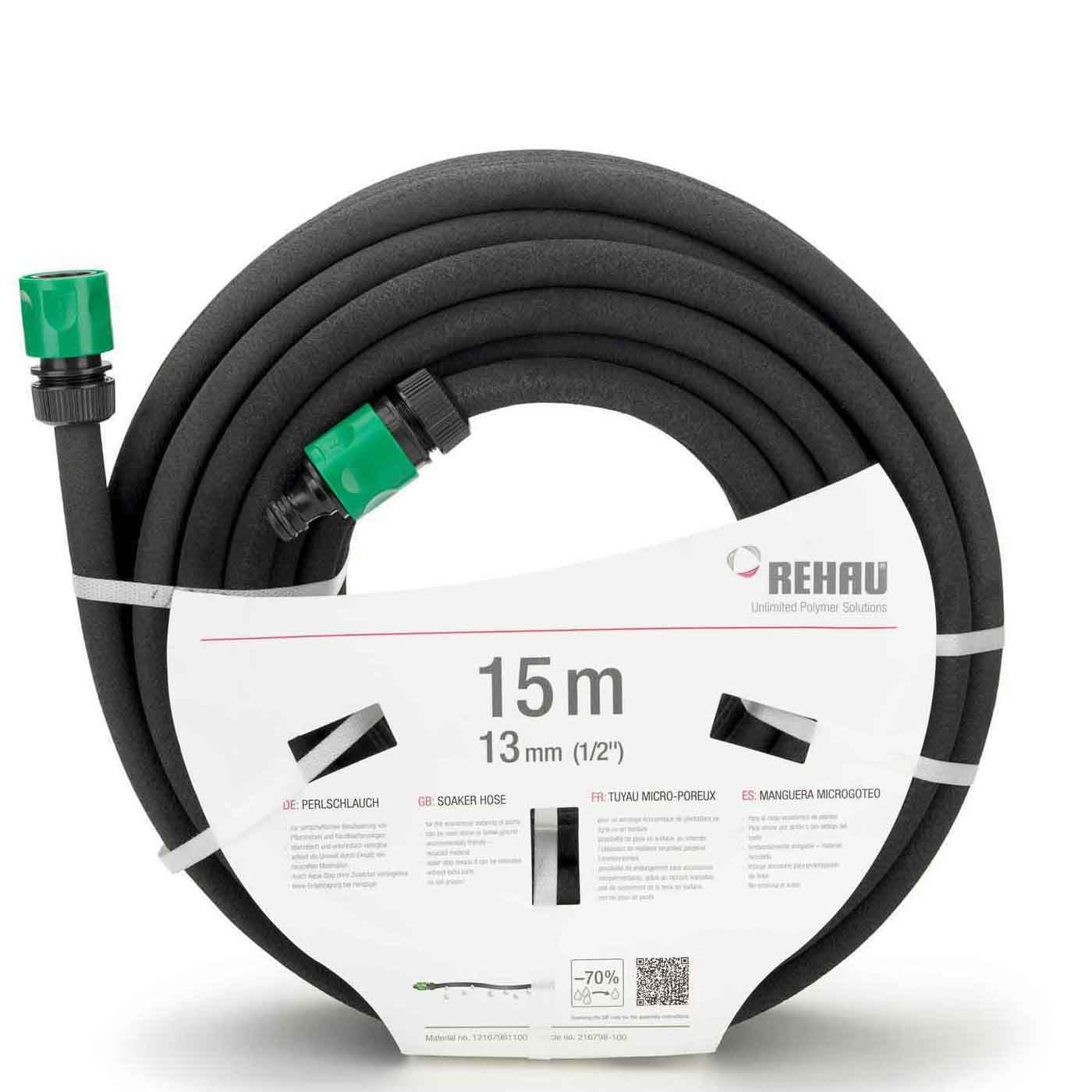 Rehau Perlschlauch 13mm (1/2") 15m funktioniert bei geringem Wasserdruck und ist oberirdisch sowie unterirdisch verlegbar