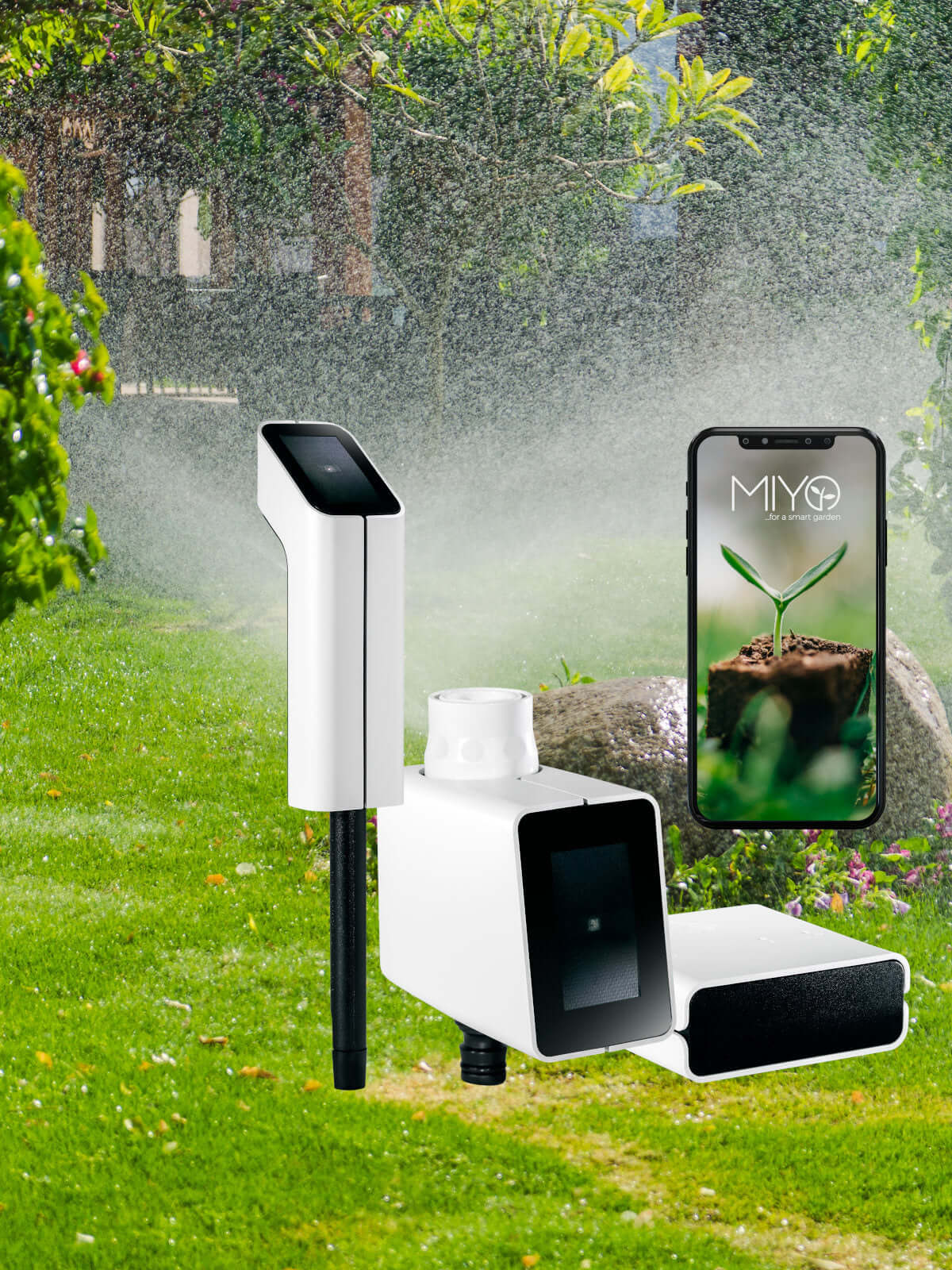 MIYO Smart irrigation devices in a garden